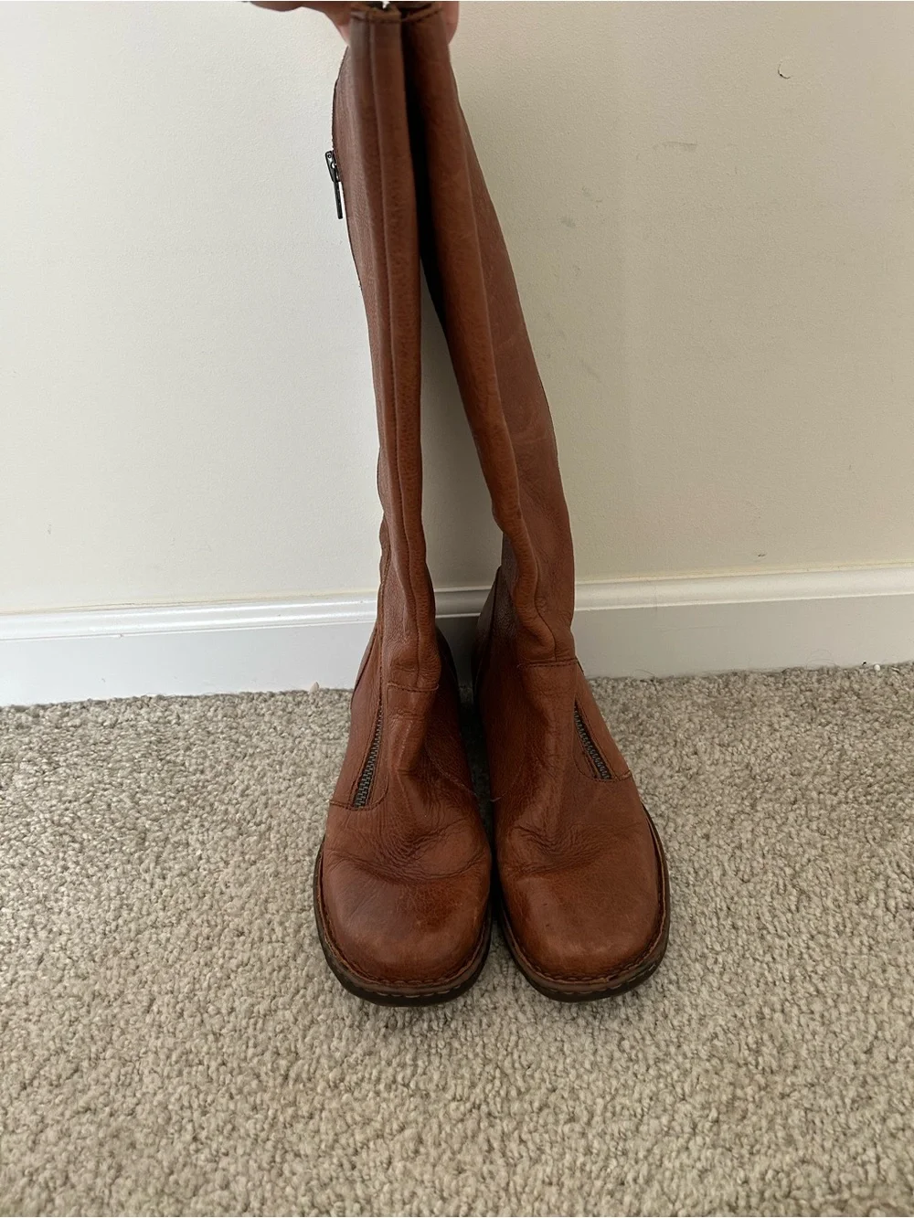 Born Tall Tan Leather Side-Zip Riding Boots